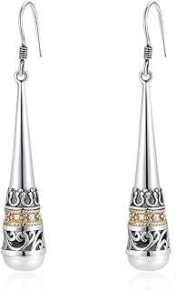 Real 925 Sterling Silver Vintage Drop Earring with Natural 6mm Freshwater Pearl Earrings for MetJakt Women's Fine Jewelry