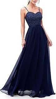DRESSTELLS Lace Chiffon Wedding Dresses for Women UK, Spaghetti Strap Maxi Elegant Bridesmaid Evening Ladies Dress