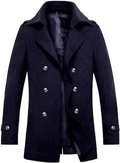 iCKER Men's Wool Coat Short Trench Coat Pea Coat Casual Winter Business Slim Fit Jacket