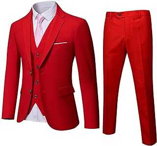MrSure Men’s 3 Piece Suit Blazer, Slim Fit Tux with 2 Button, Jacket Vest Pants & Tie Set for Party, Wedding and Business