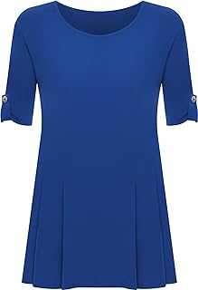 WearAll Womens Plus Size Scoop Neck Short Sleeve Flared Ladies Long Plain Top Sizes 14-28