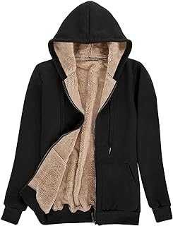 Voqeen Womens Plain Hoodie Winter Warm Sherpa Lined Zip Up Hooded Sweatshirt Jacket Coat Cosy Soft Fleece Blanket with Pocket
