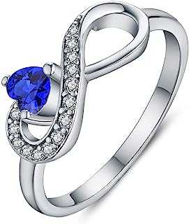 JO WISDOM Women Ring, 925 Sterling Silver Infinity Birthstone Ring with Heart Cut 3A Cubic Zirconia