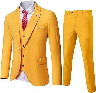 MYS Men's 3 Piece Slim Fit Suit Set, One Button Solid Jacket Vest Pants with Tie