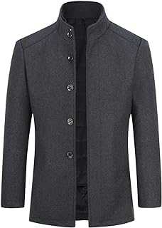 Sliktaa Mens Wool Coat Thick Trench Coat Men Jacket Stand Collar Warm Overcoat Winter Coats(1*Jacket+1*Gilet)