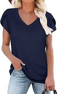KUOTAI Womens Tops Summer T Shirts Casual V Neck Petal Sleeve Blouses Shirt