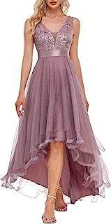 Ever-Pretty Women's Deep V Neck High-Low Tulle Ball Gowns with Sequin Appliques Evening Prom Dresses 00793
