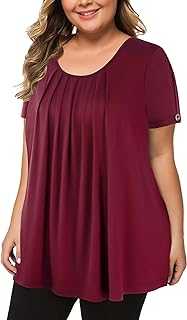 MANER Women's Plus Size Tops Short Sleeve Flowy Shirts Casual Blouses Tunic Tops L-4XL