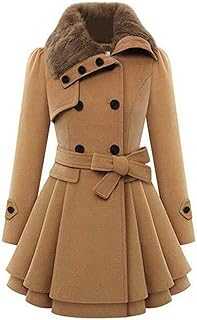 Zeagoo Women's Fashion Faux Fur Lapel Double-Breasted Thick Wool Trench Coat Winter Warm Jacket S-2XL