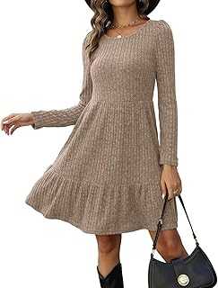 Dress for Women Long Sleeve Jumper Dresses UK Knitted Round Neck Tunic Dress Casual A Line Elegant Sweater Dresses Autumn Winter