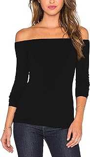 Women's Sexy Slim Fit Stretchy Off Shoulder Long Sleeve Blouse Tops Shirt