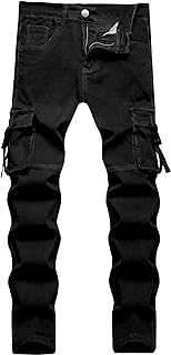 LONGBIDA Men's Slim Fit Stretch Comfort Cargo Biker Jeans with Multi-Pockets