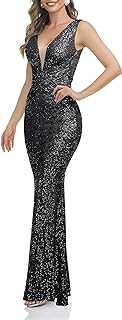 Babalet Women's Elegant Sequined Formal Dress Bodycon Evening Gown Sleeveless Ruched Prom Dress