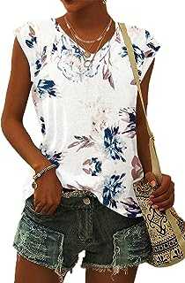 WNEEDU Women's Cap Sleeve T-Shirt Summer Tank Top Plain Casual Loose Fit Blouses