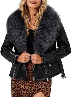 BELLIVERA Women Faux Suede Leather Jacket Motorcycle Biker Sherpa-Lined Coat with Detachable Fur Collar