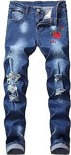 Leward Men's Skinny Slim Fit Ripped Stretch Distressed Stretch Destroyed Jeans Pants