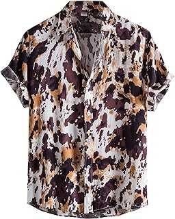 Kmdwqf Hawaiian Shirts for Men,Mens Hawaiian Shirt Men's Blouse Turn-Down Collar Button Short Sleeve Casual Floral Men Shirts Sale Clearance Items