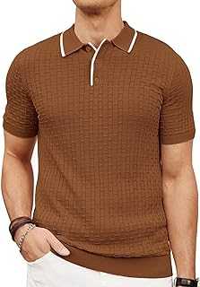 PJ PAUL JONES Mens Knitted Polo Shirts Short Sleeve Texture Golf Polo Shirt Casual Breathable Polo Shirts