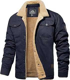 MAGCOMSEN Men's Trucker Jackets Winter Casual Coat Warm Cotton Cargo Jackets with 5 Pockets