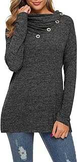 WEACZZY Womens Long Sleeve Button Cowl Neck Casual Loose Tunic Tops Blouse